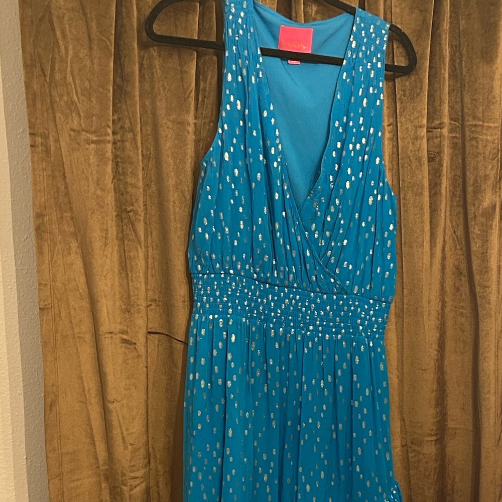 Lilly Pulitzer Blue and Silver Maxi Dress